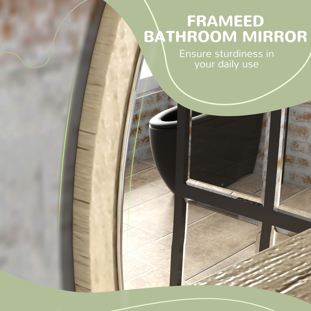 Kleankin 45cm Round Home Mirror, With Shelf - Natural Wood Effect